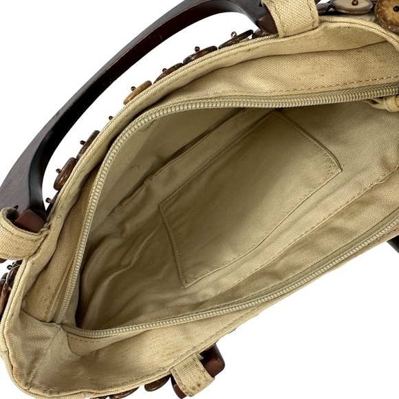 Coldwater Creek Buttons & Beads Canvas Handle Tan Handbag - Picture 6 of 7